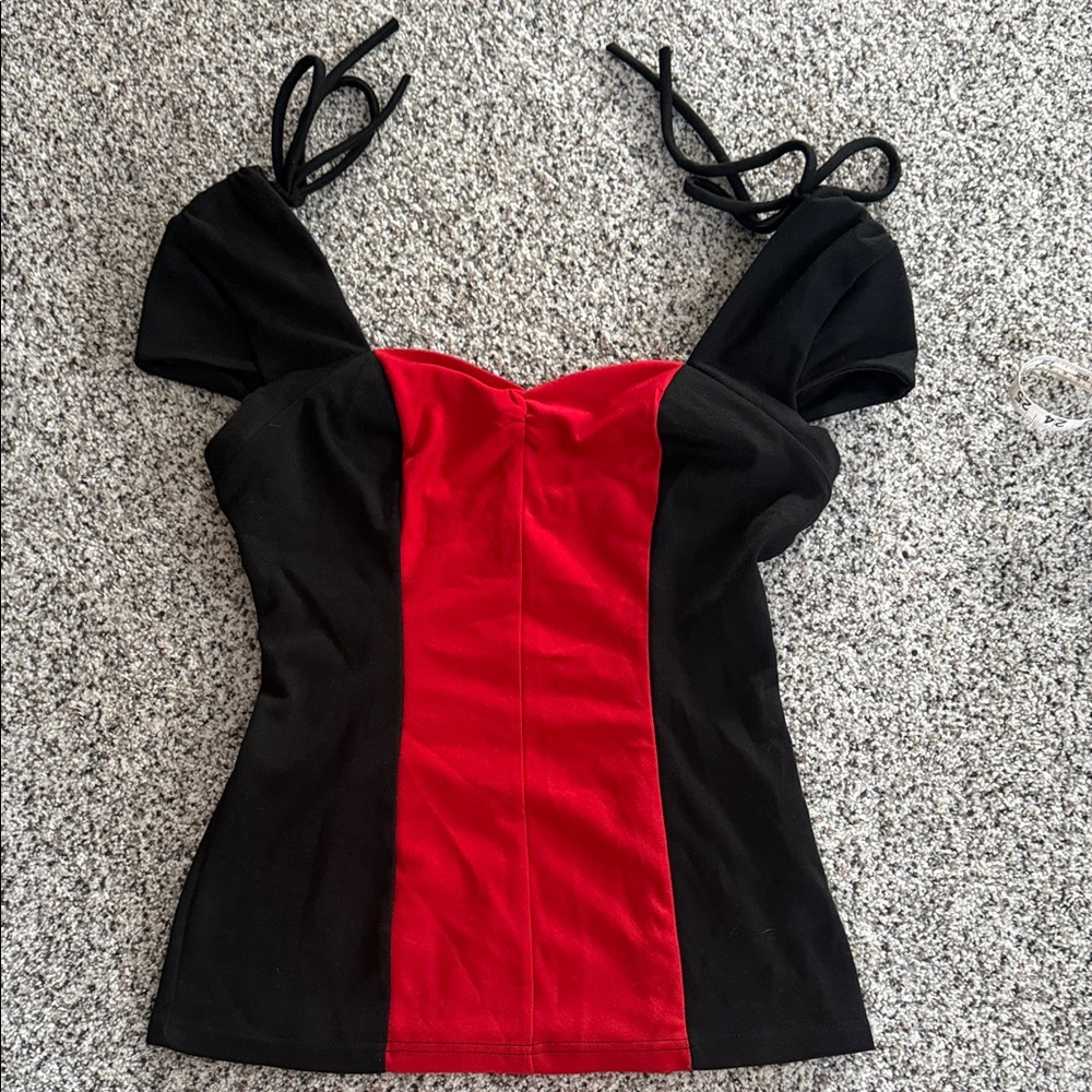 Unique Vintage Scarlet Red and Black Top